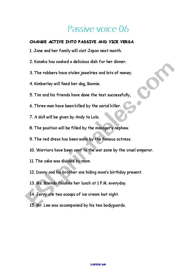 Passive Voice 07 worksheet