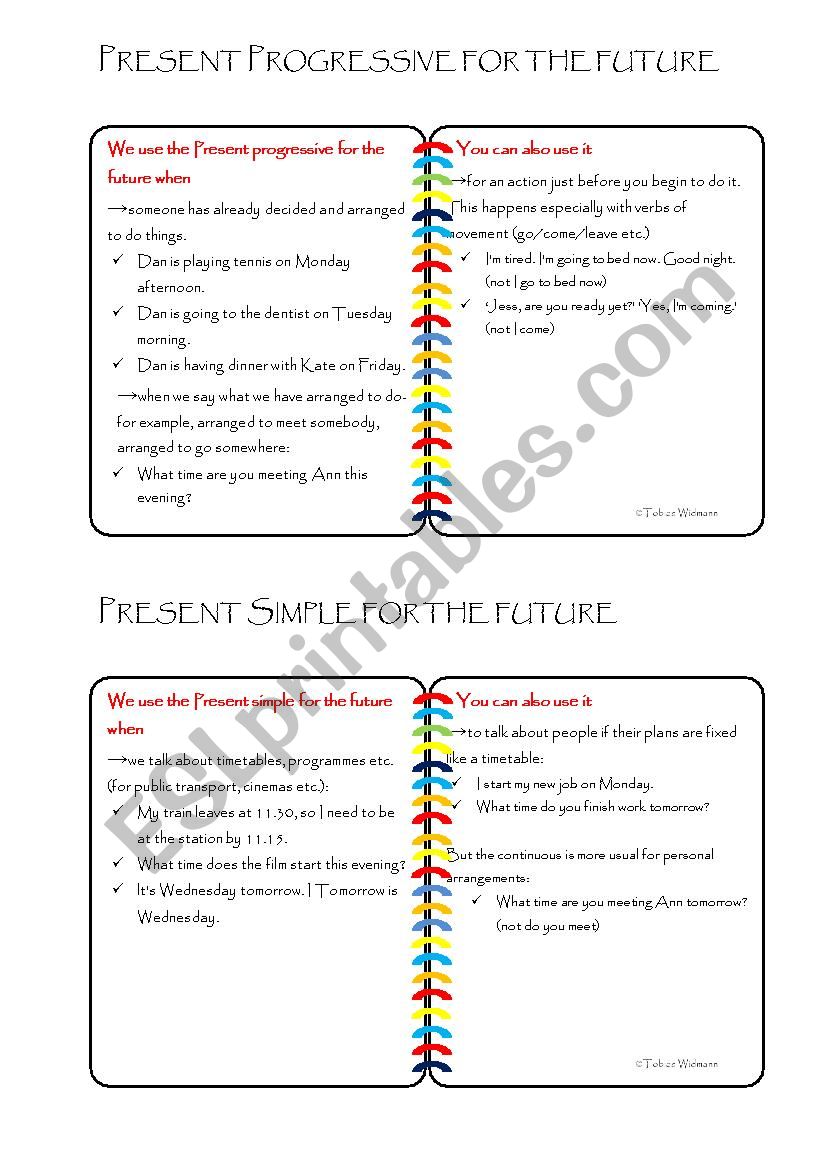 Present tenses for future worksheet