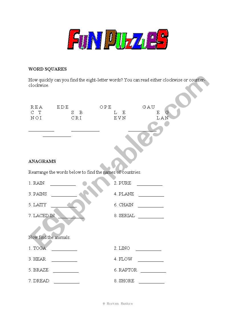 Fun word puzzles worksheet