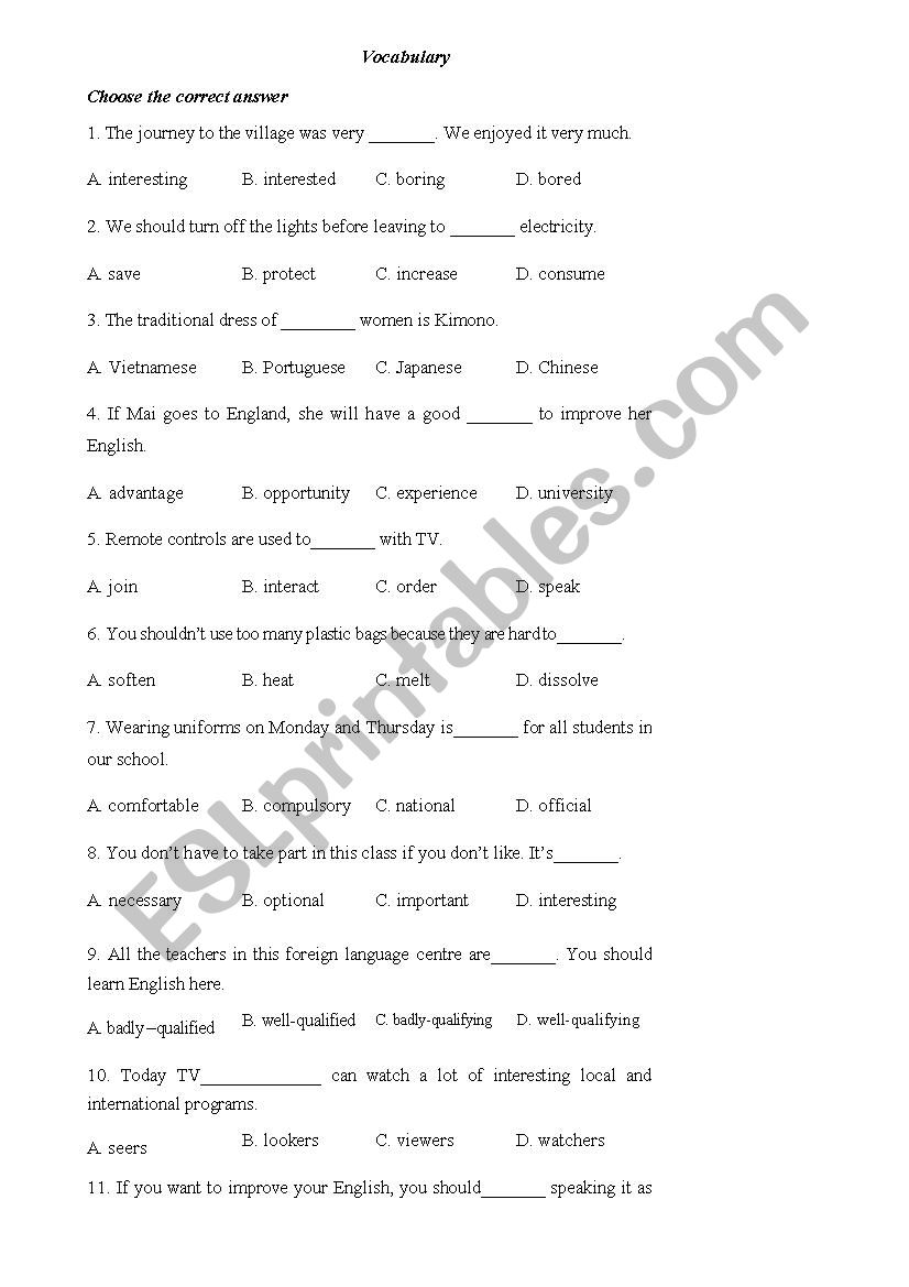 Vocabulary worksheet