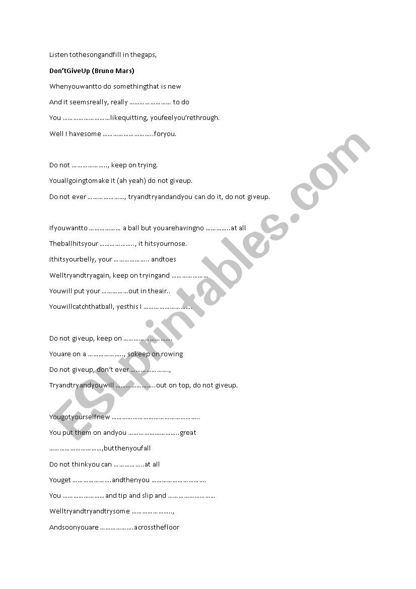 song activity worksheet