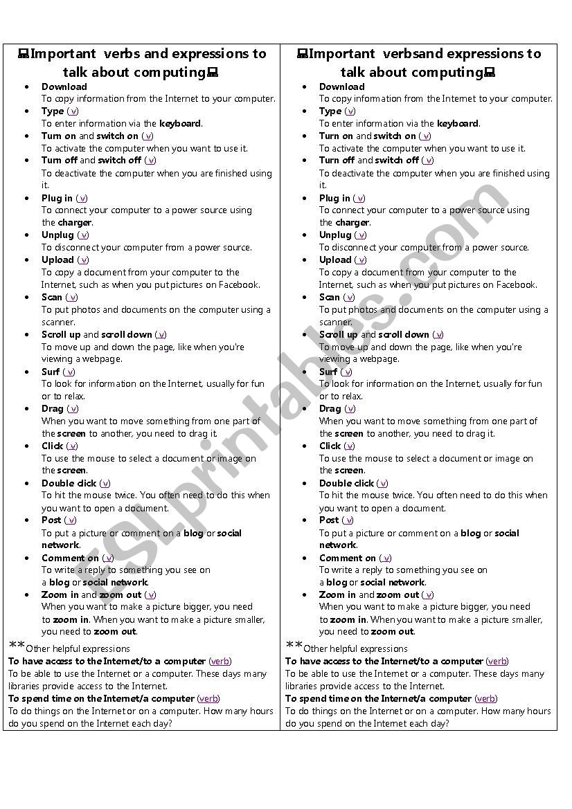 COMPUTERS COMMON VERBS AND EXPRESSIONS