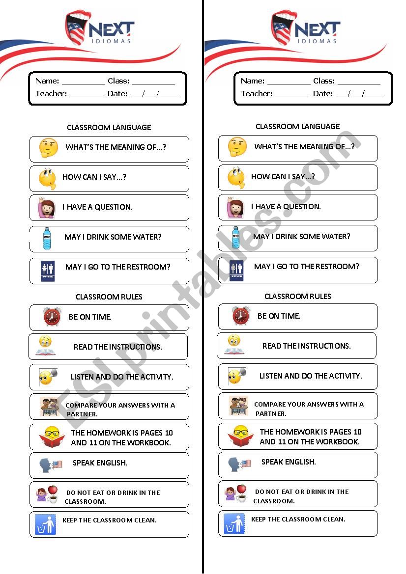 Emoji Classroom Language worksheet