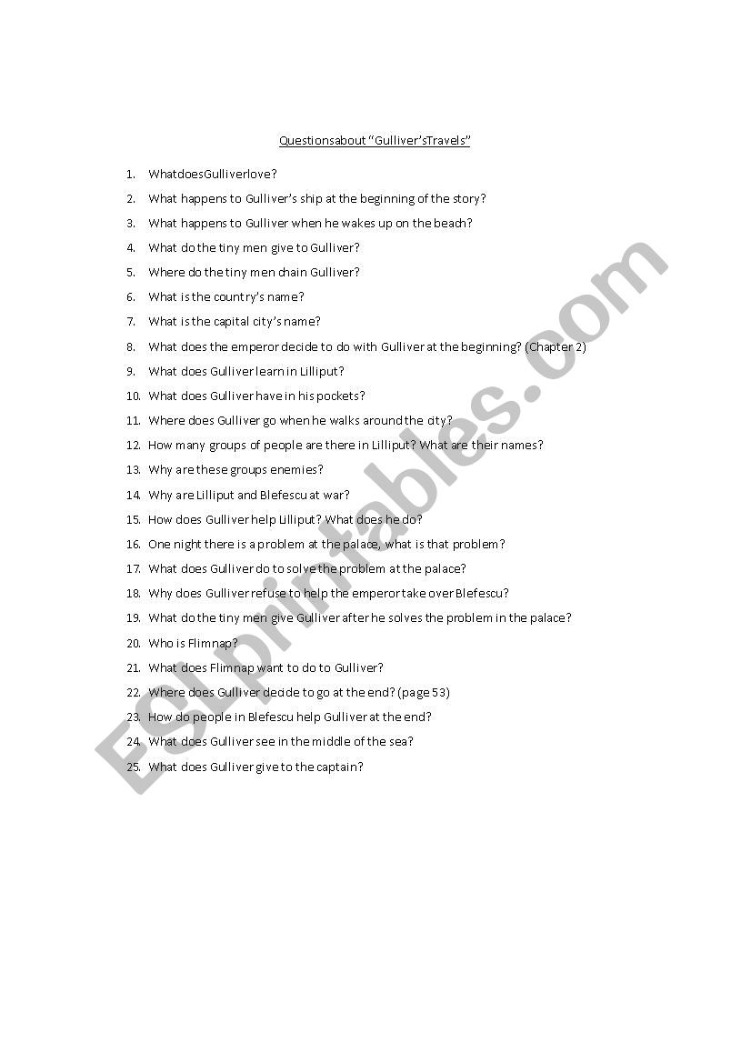 Gulliver worksheet