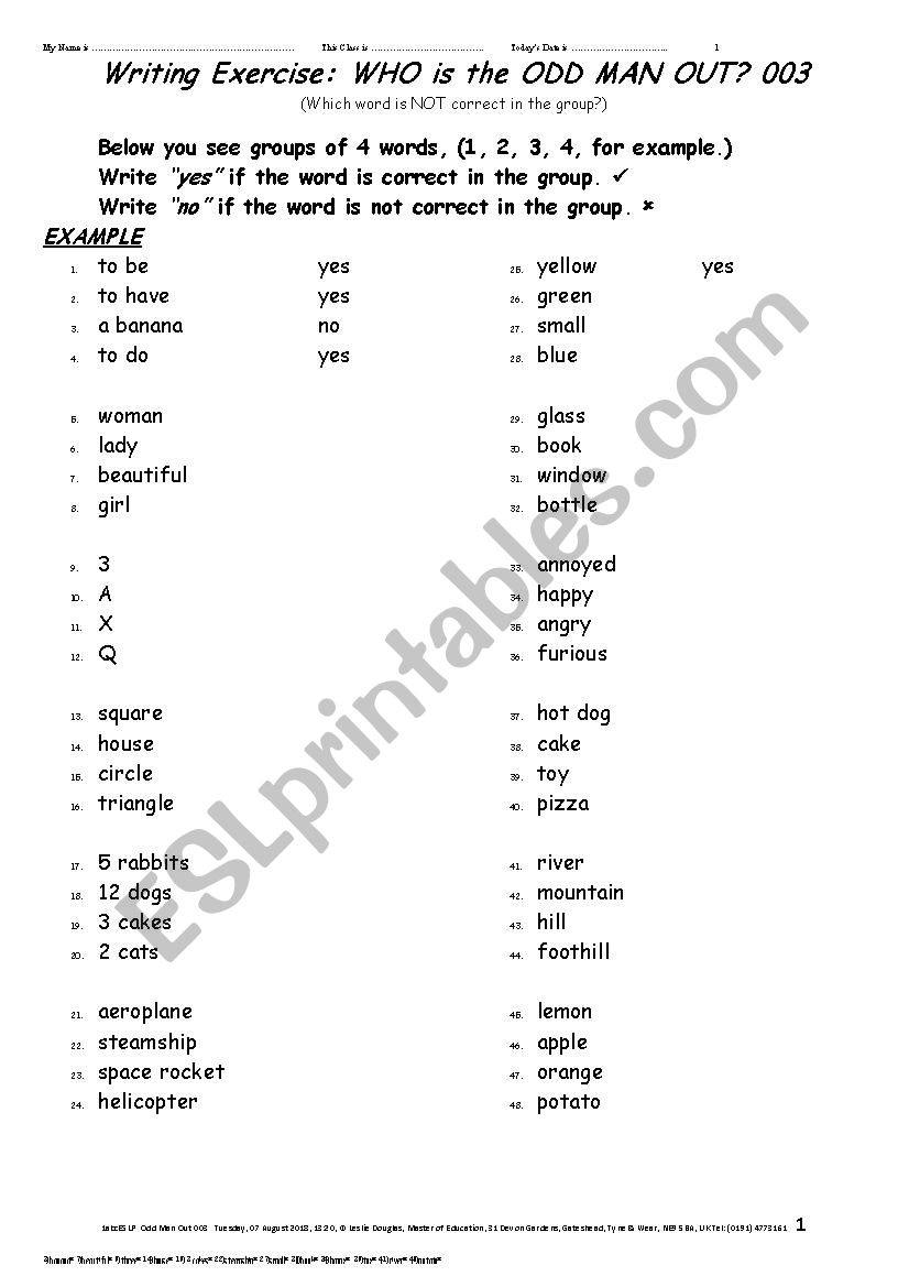 ODD MAN OUT 003 Writing Exercise