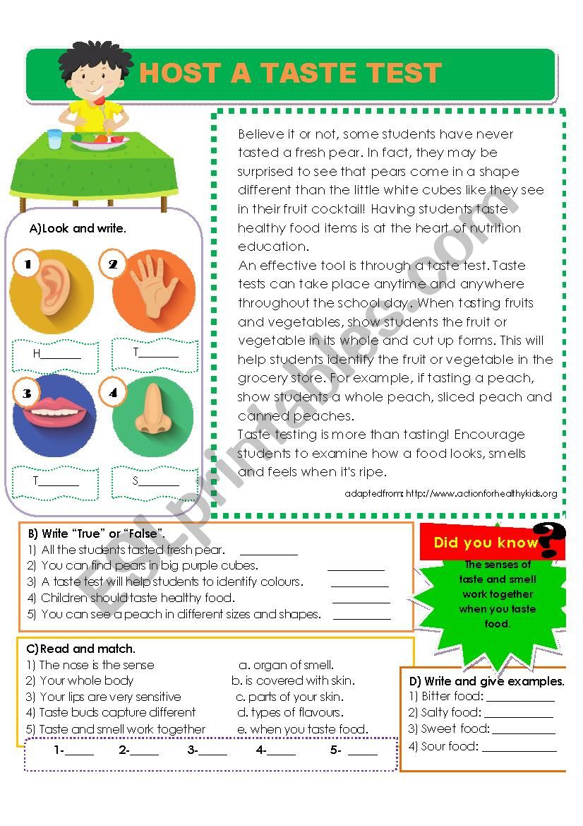 Host a Taste Test - Reading Comprehension about the Sense of Taste