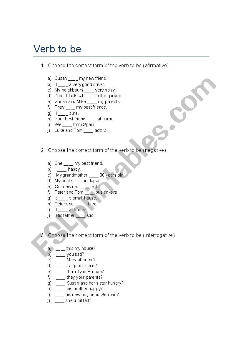 Verb to be worksheet