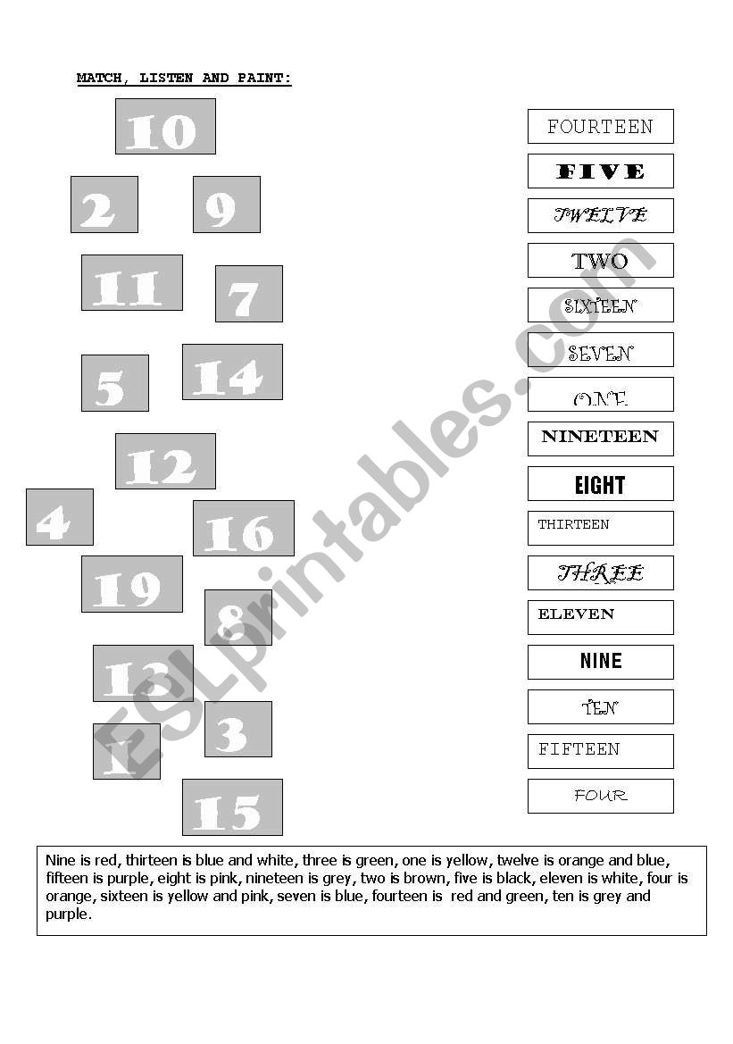 COLURS AND NUMBERS worksheet