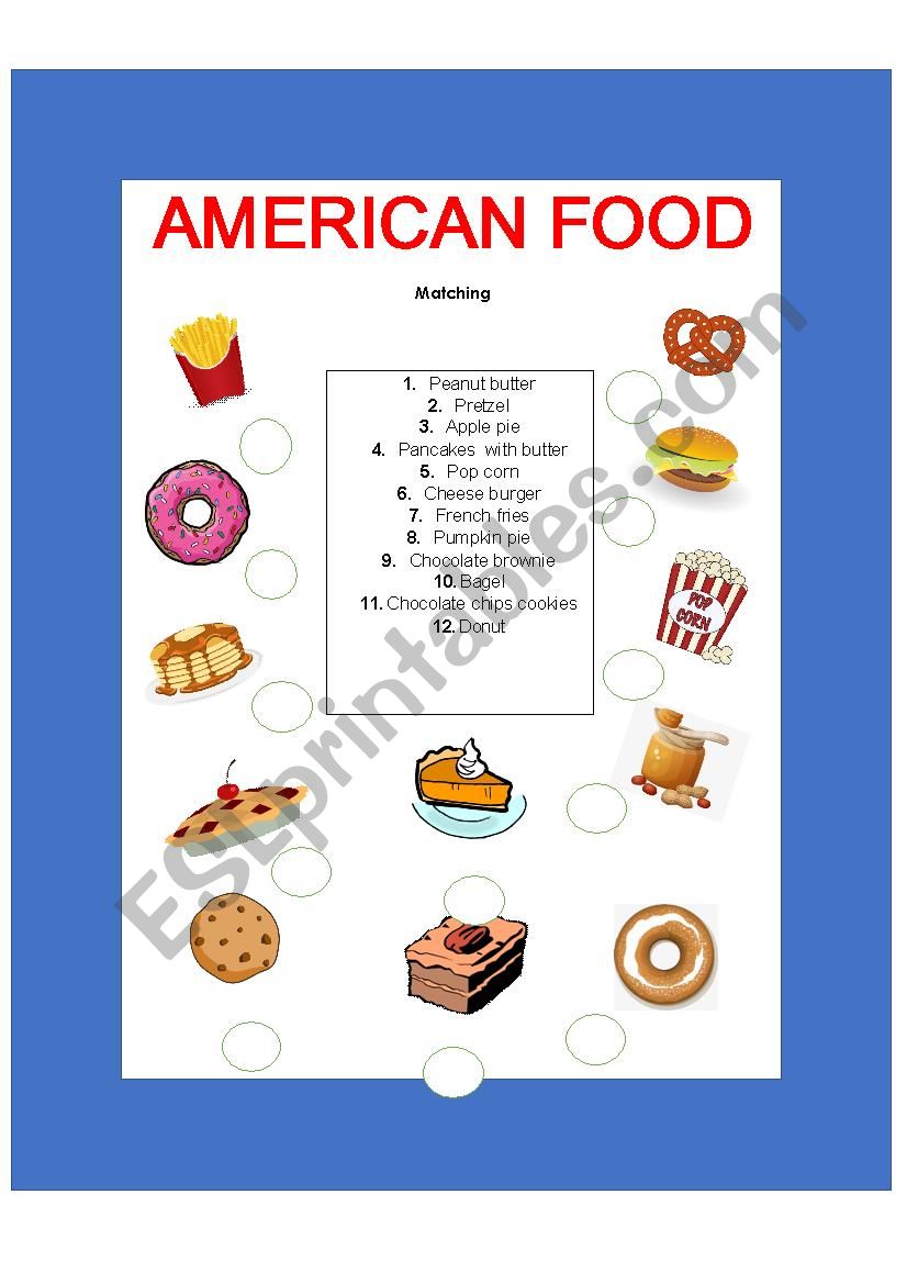 American food  worksheet