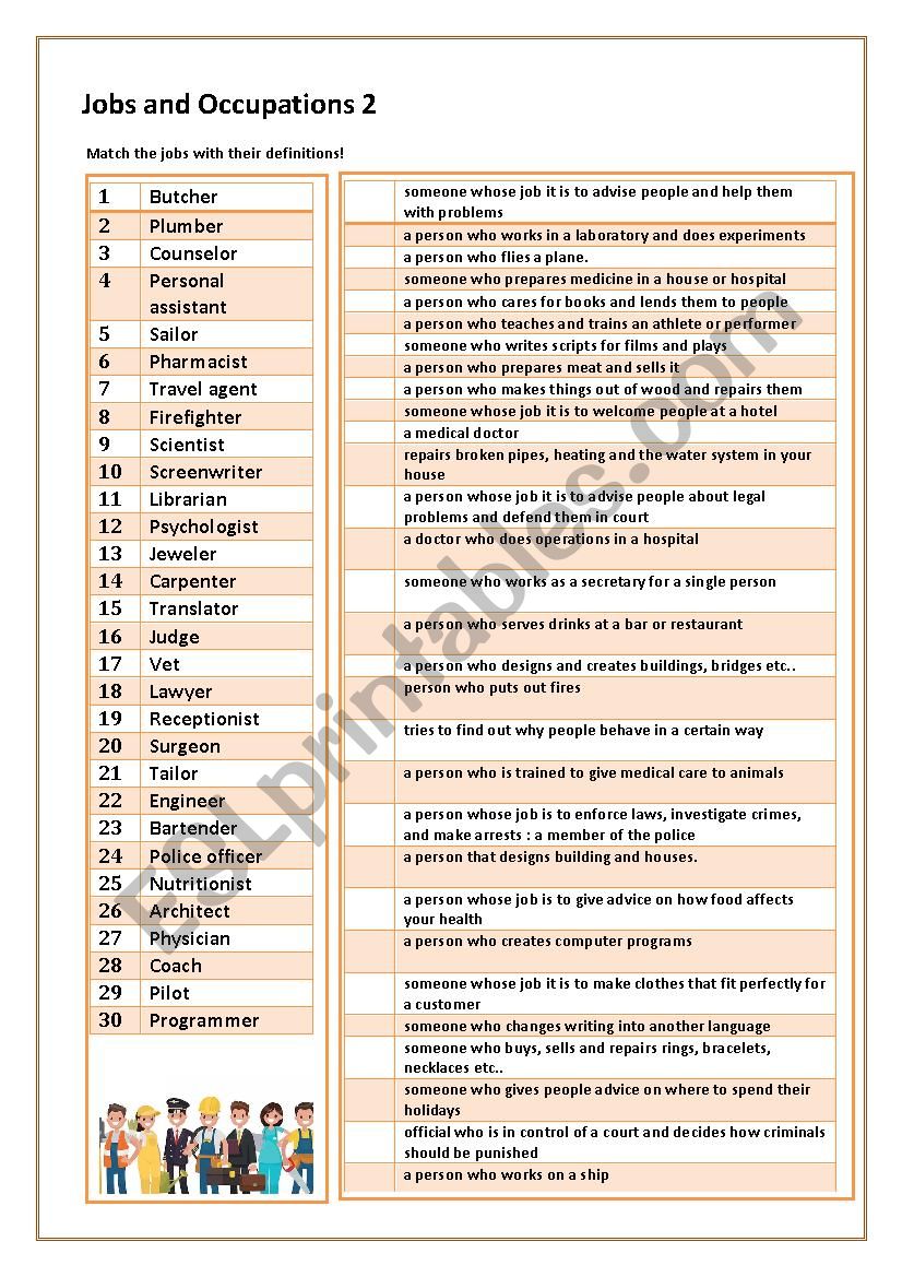 Job and occupation 2 worksheet