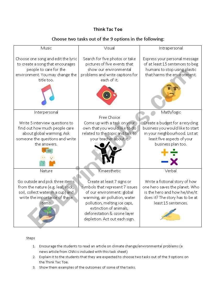 Think Tac Toe Multiple Intelligence (Climate Action/Environment)