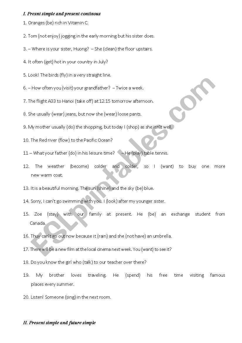 Tense revision ( 5 tenses) worksheet