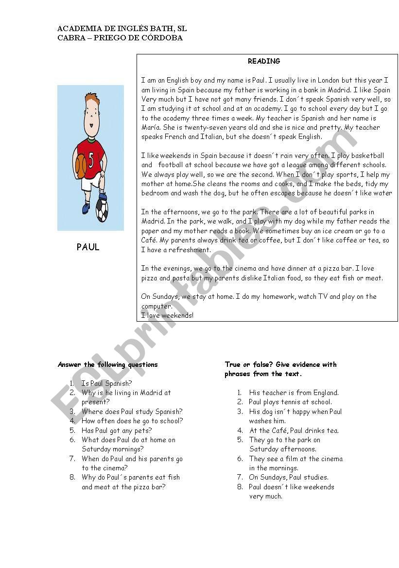 PaulÂ´s weekends worksheet