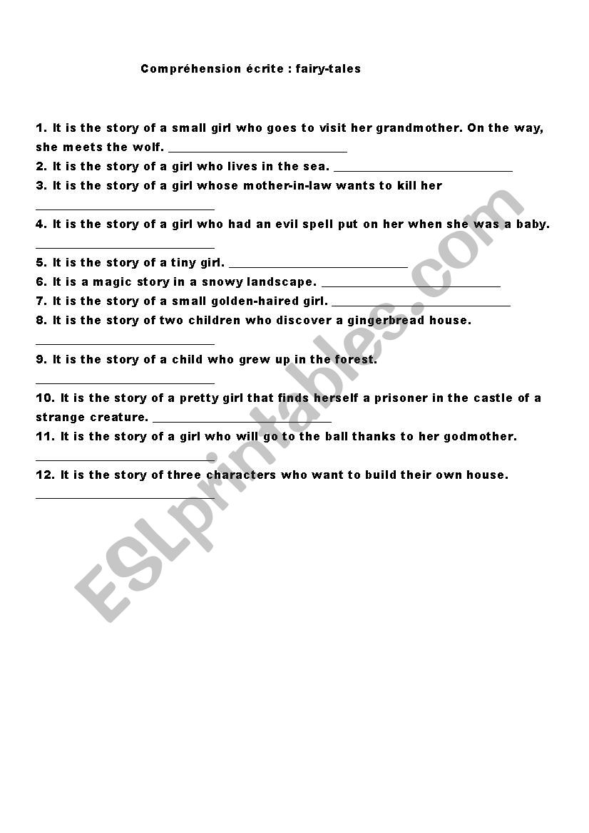 Fairy tales worksheet