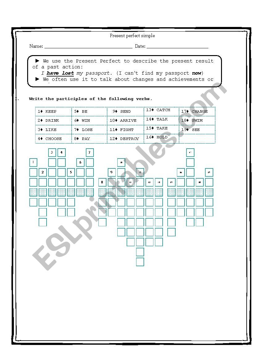 PRESENT PERFECT SIMPLE worksheet