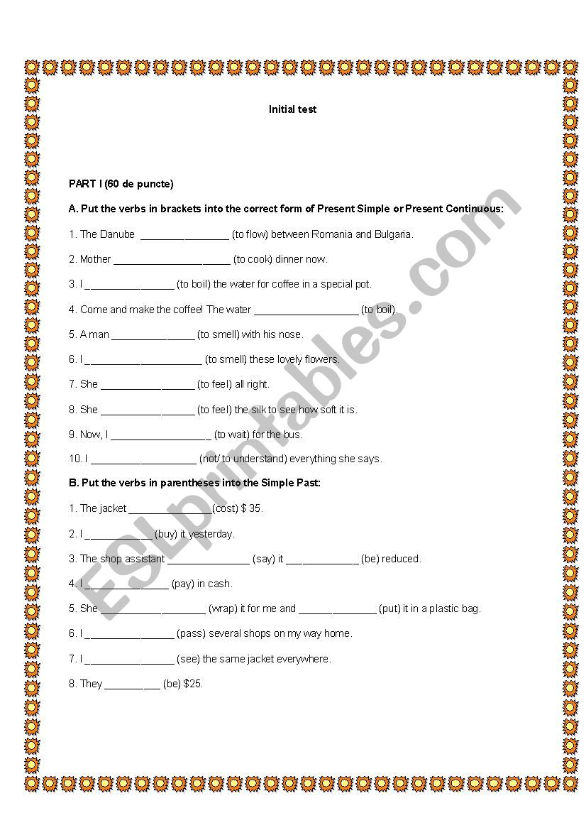 Initial test worksheet
