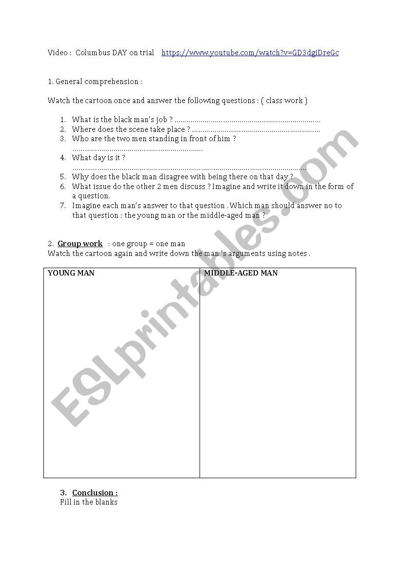 Columbus Day on trial worksheet