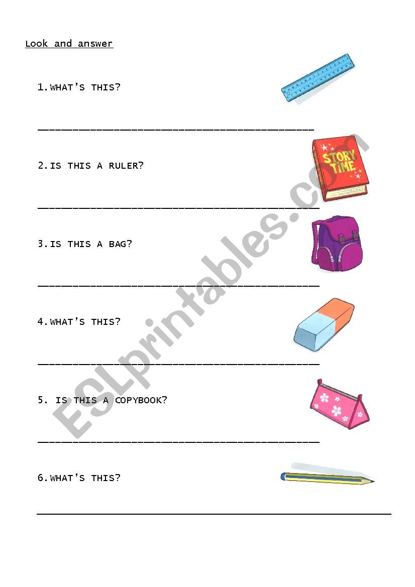 School objects worksheet