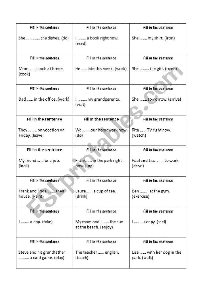 BOARDGAME present continuous worksheet