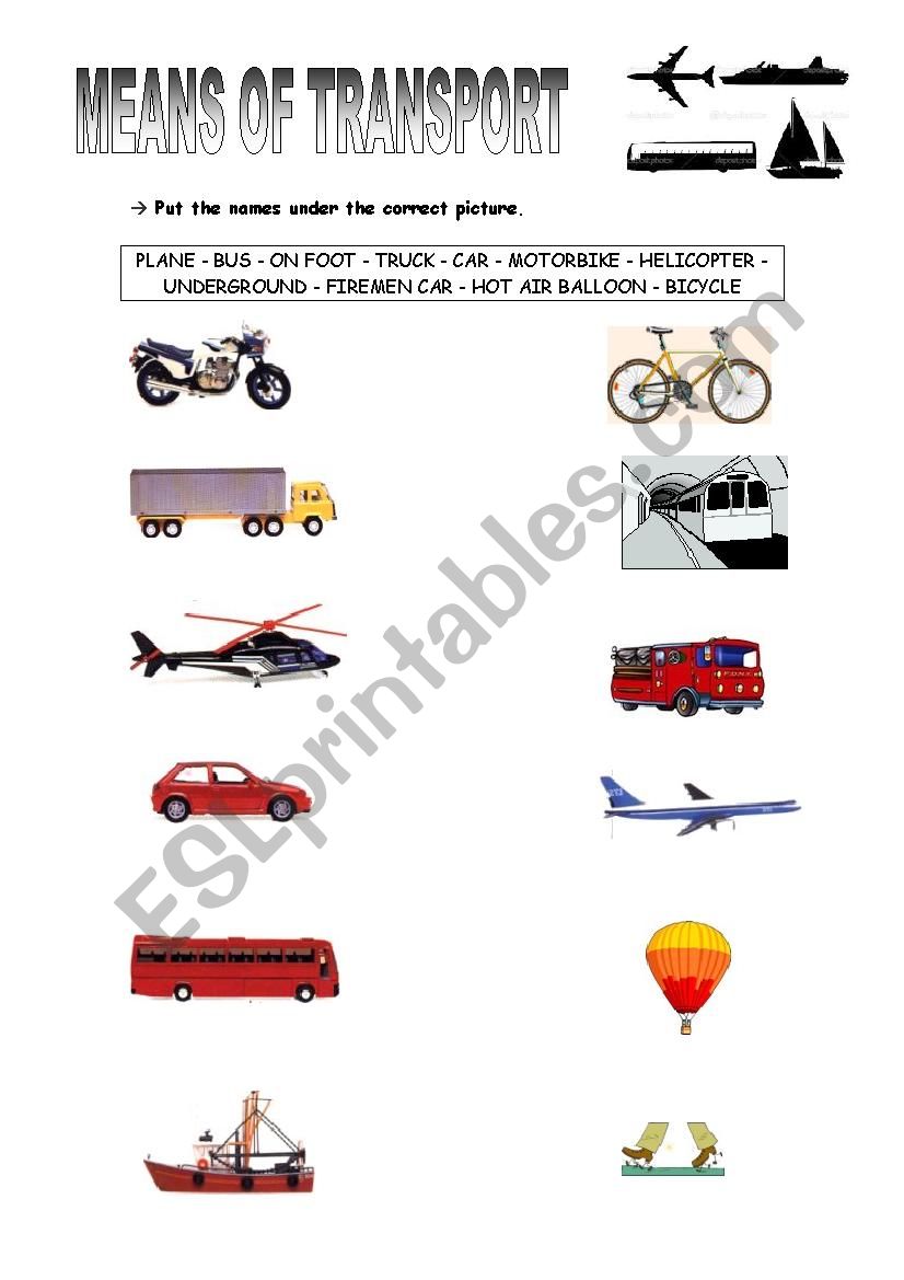 Means of transport worksheet