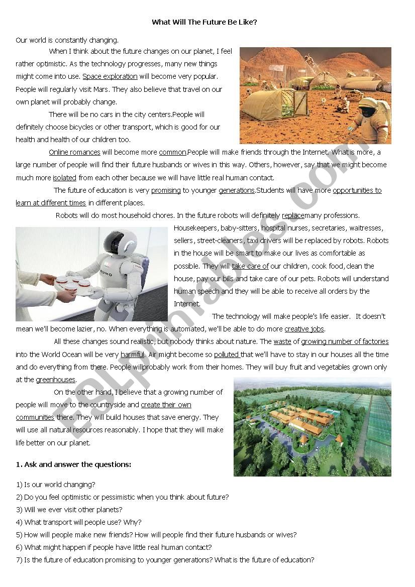 Life in future worksheet