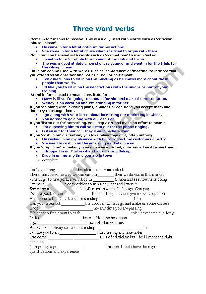 3 word phrasals worksheet