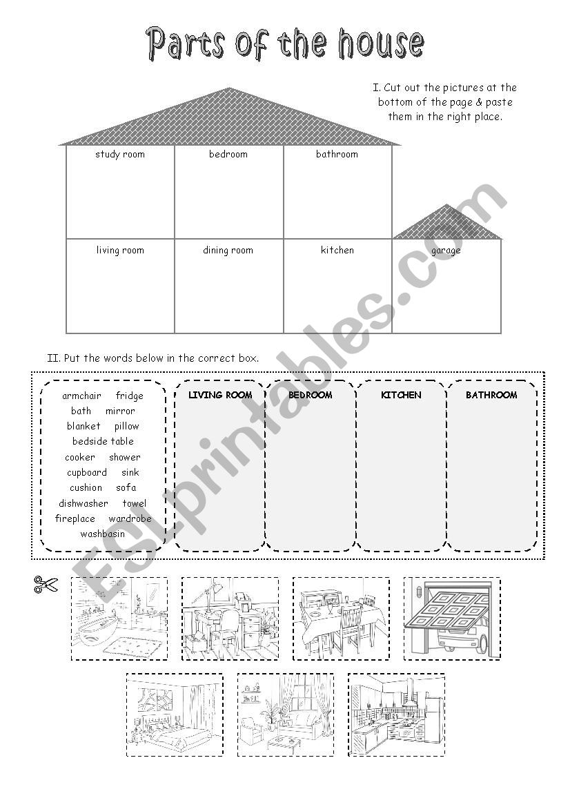 Parts of the house worksheet