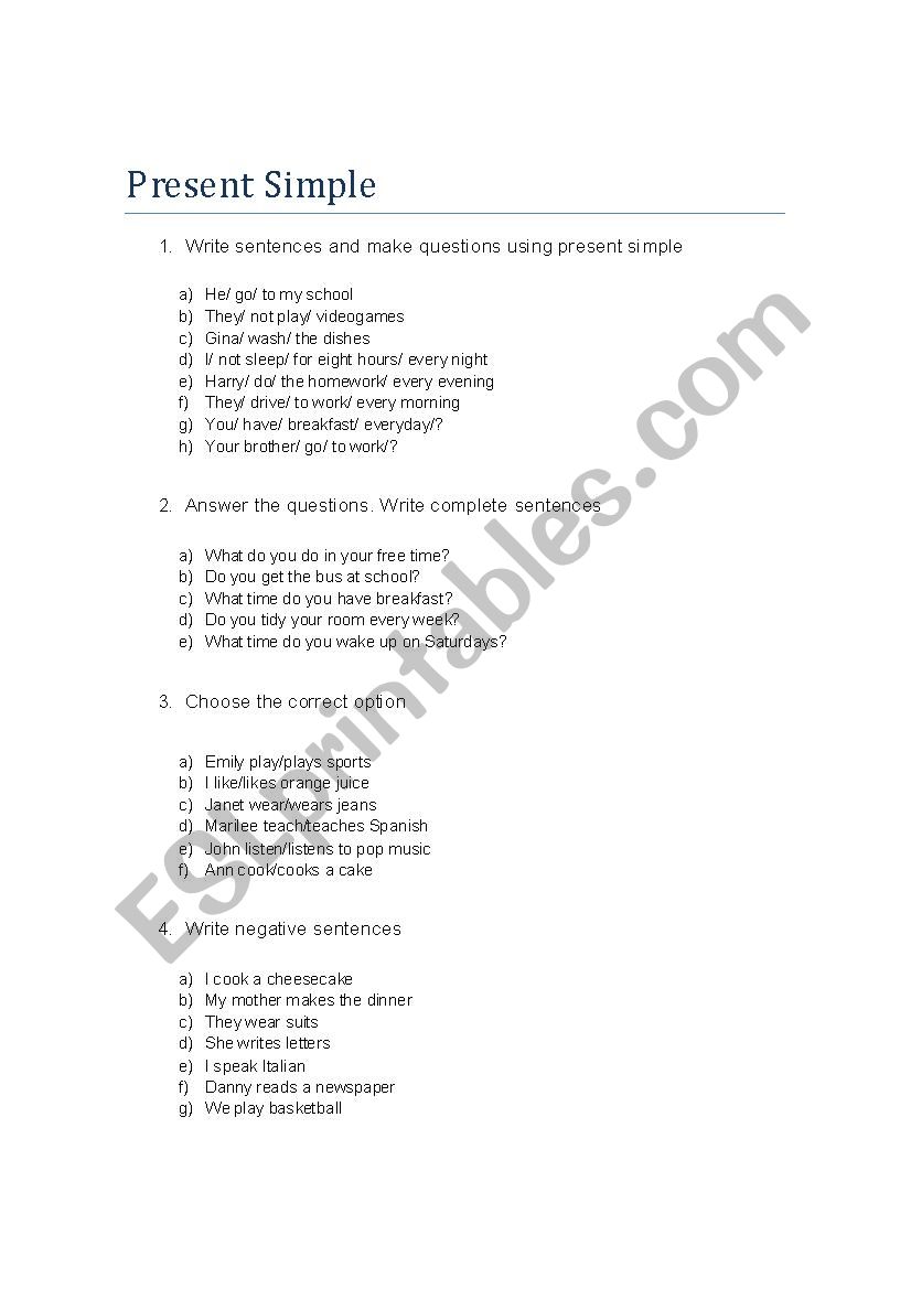 Present Simple worksheet