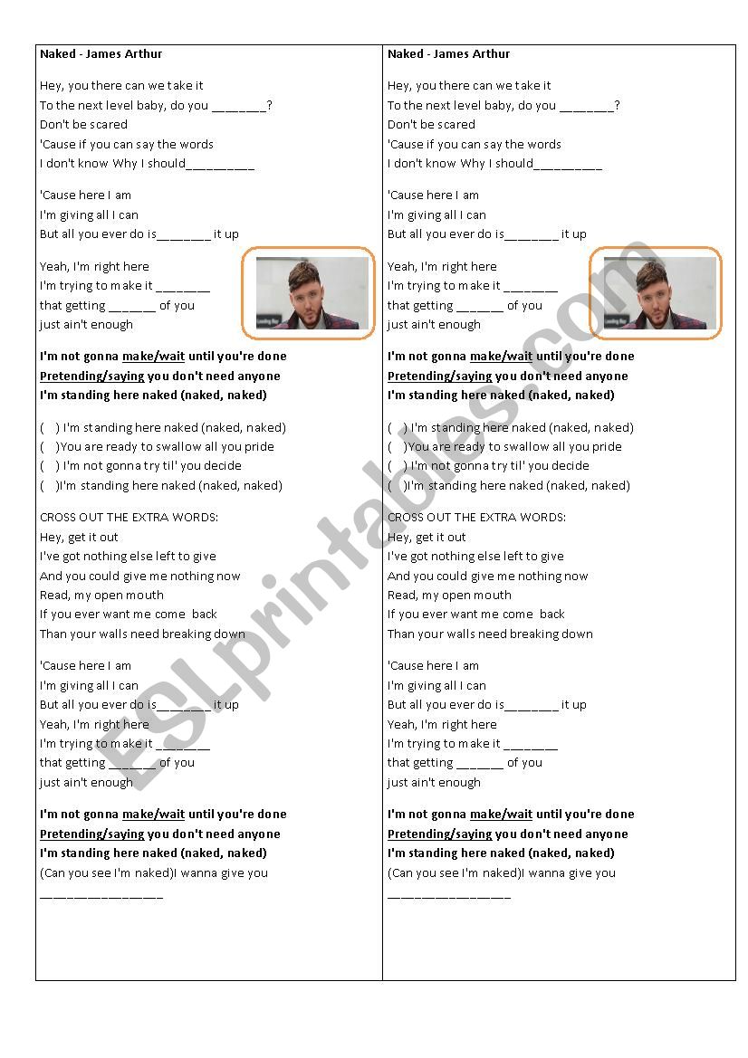 SONG NAKED worksheet