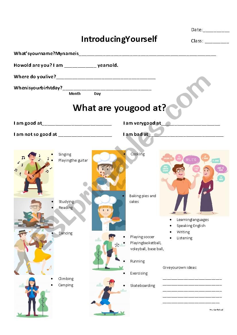 Introducing yourself worksheet