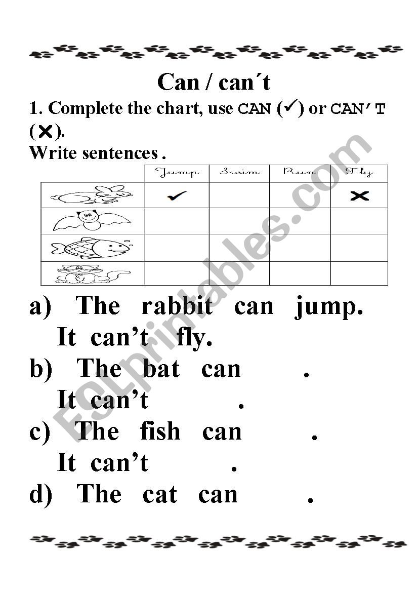 Animals Can / Cant worksheet