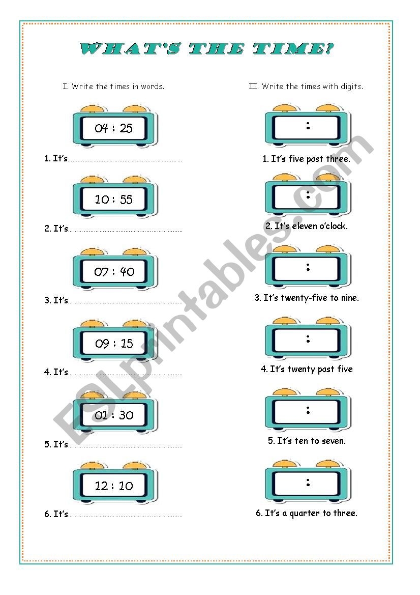 Whats the time? worksheet