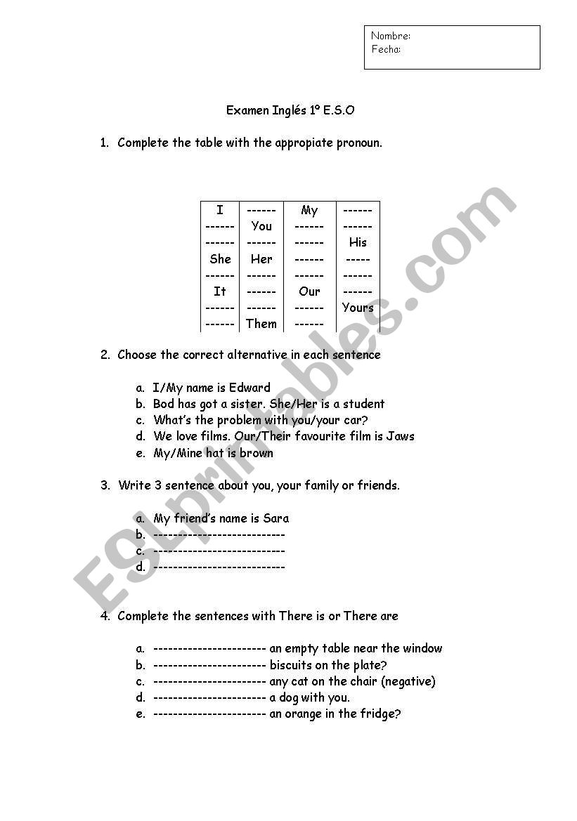 test  worksheet