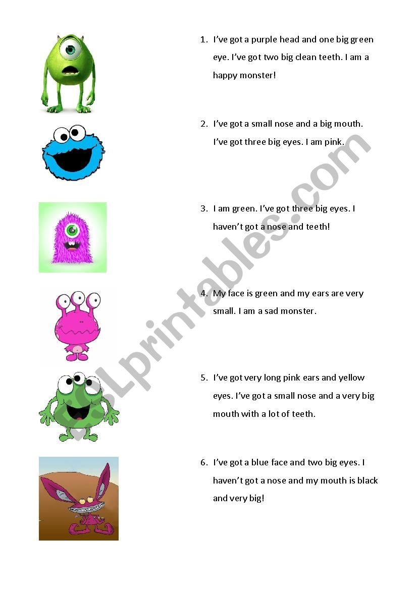 Monsters worksheet