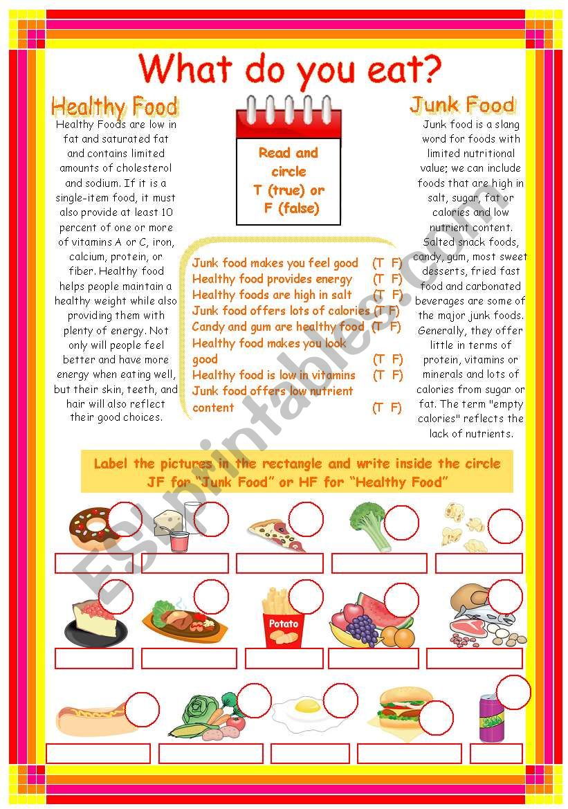Junk food- Healthy food  worksheet