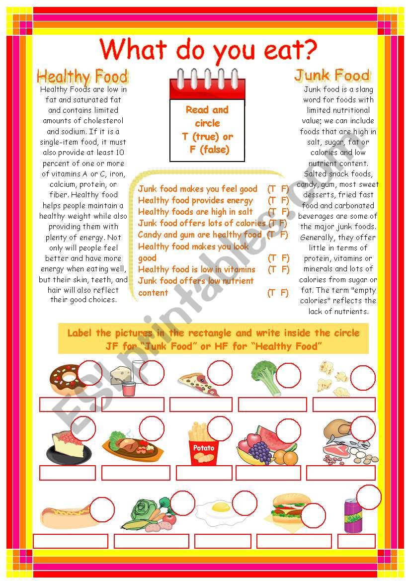 Junk food- Healthy food  worksheet