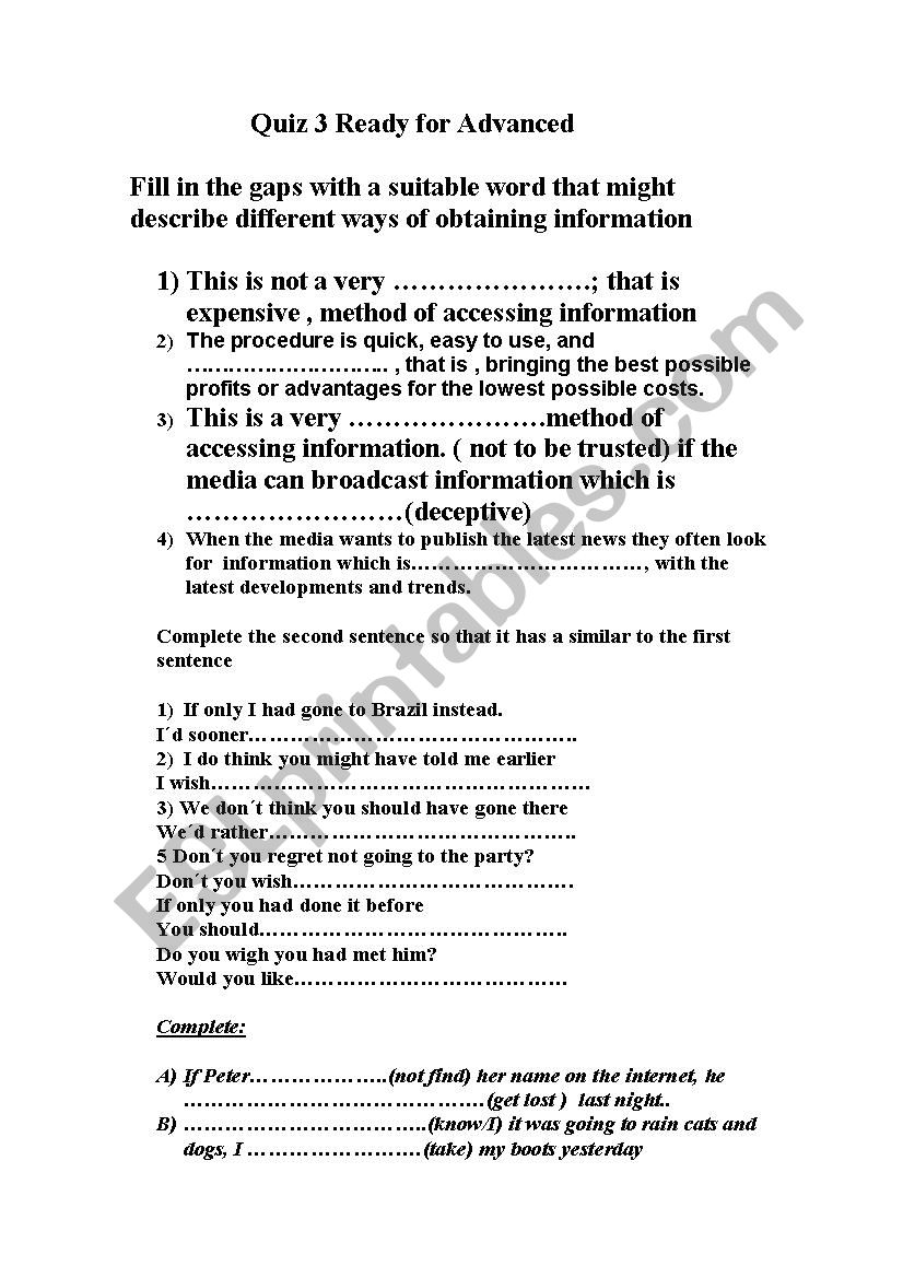 Review unit 3 coursebook Ready for Advanced