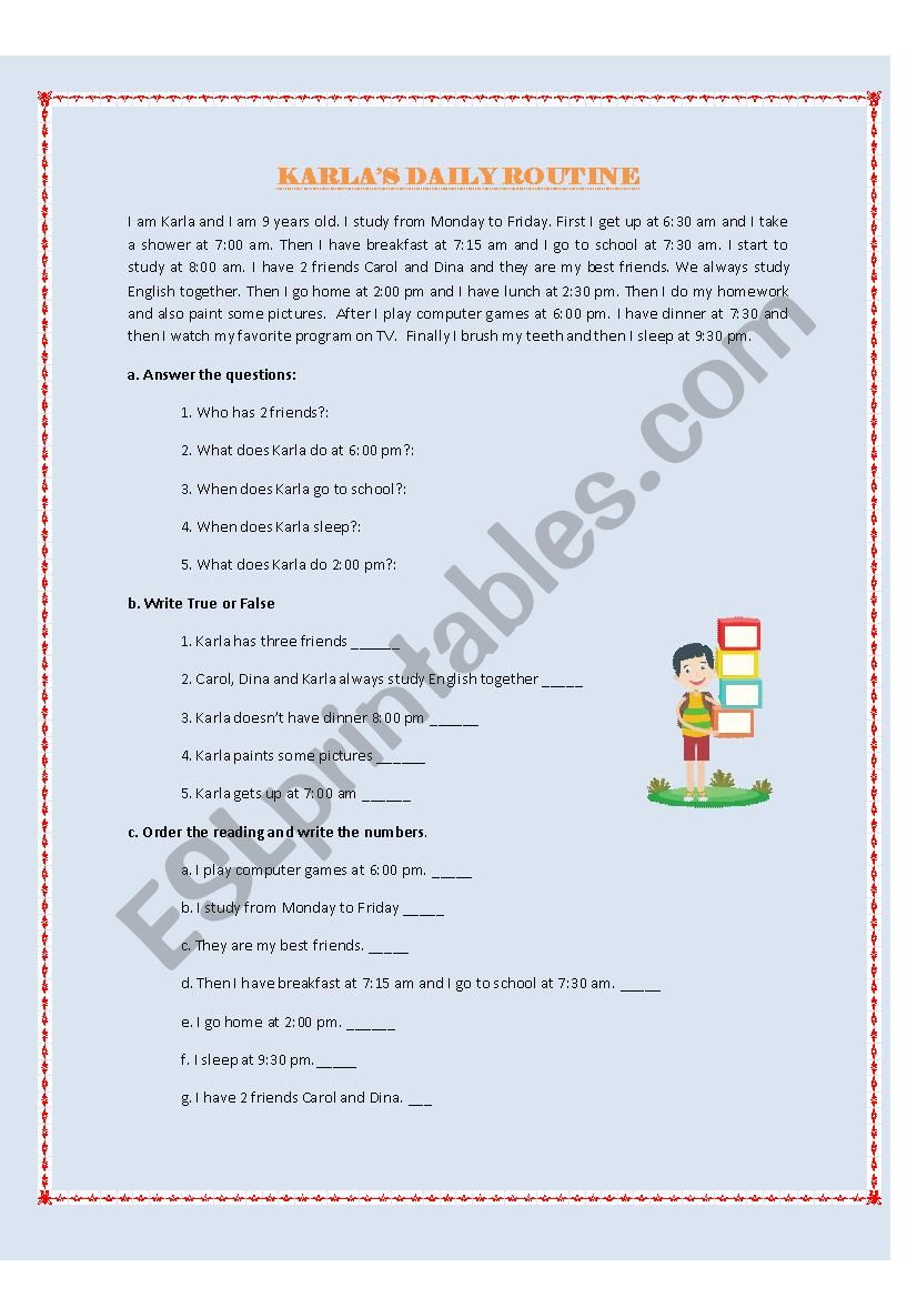 Karlas daily routine worksheet