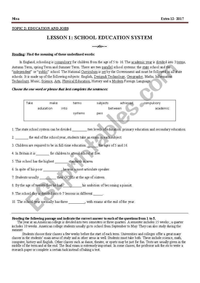 education worksheet
