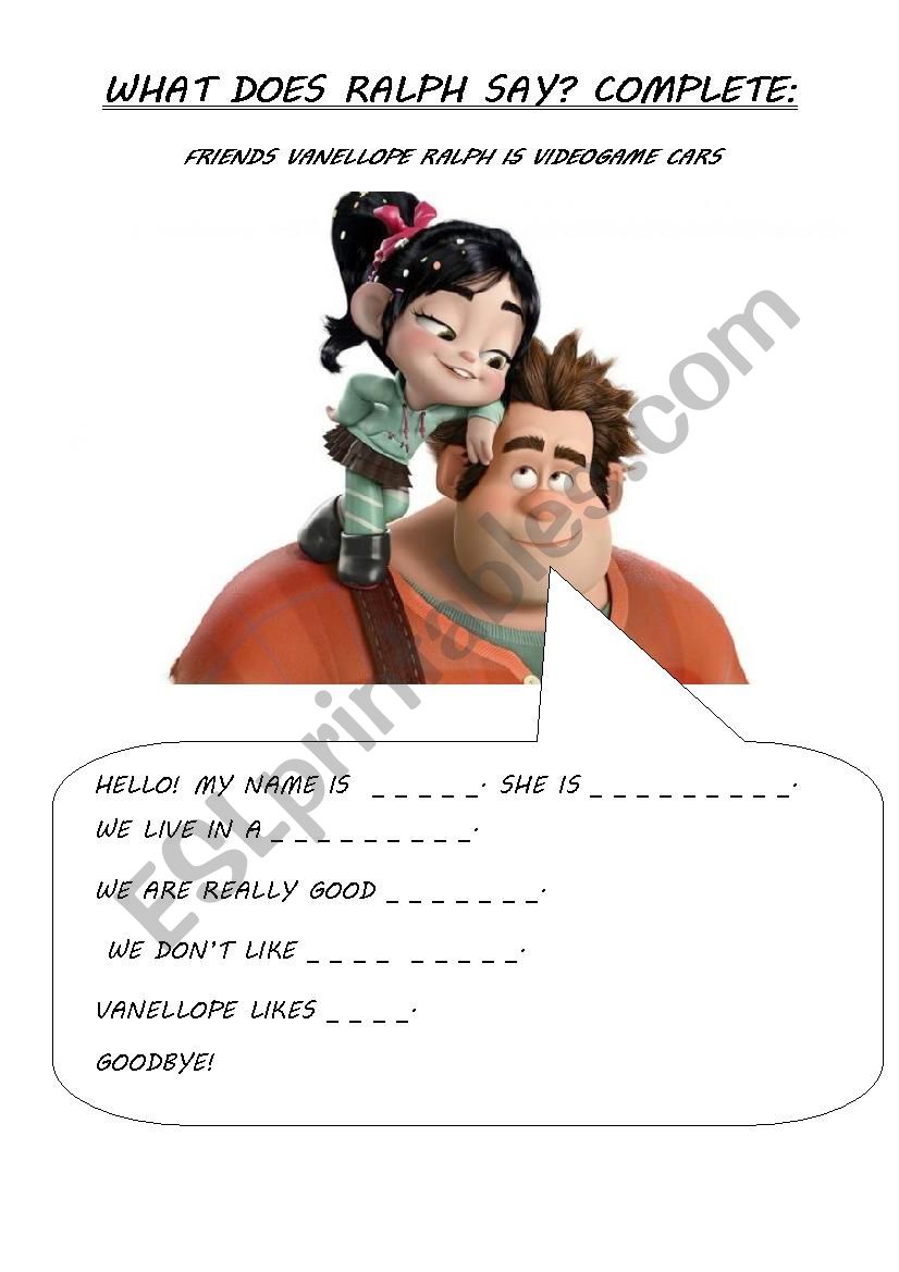 WRECK IT RALPH worksheet