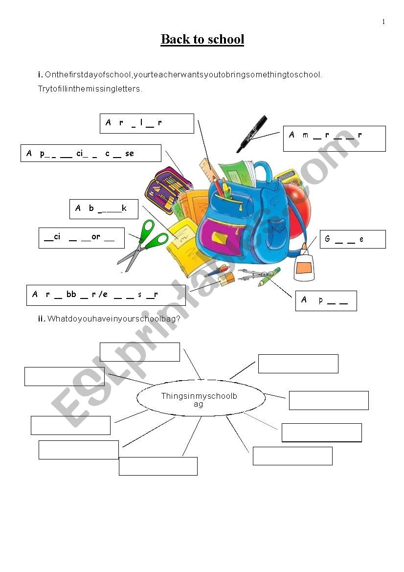 Going to school worksheet