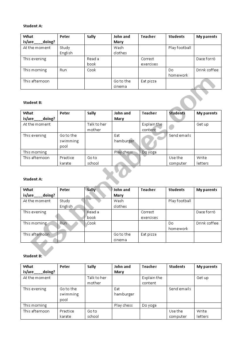 Present Continous worksheet