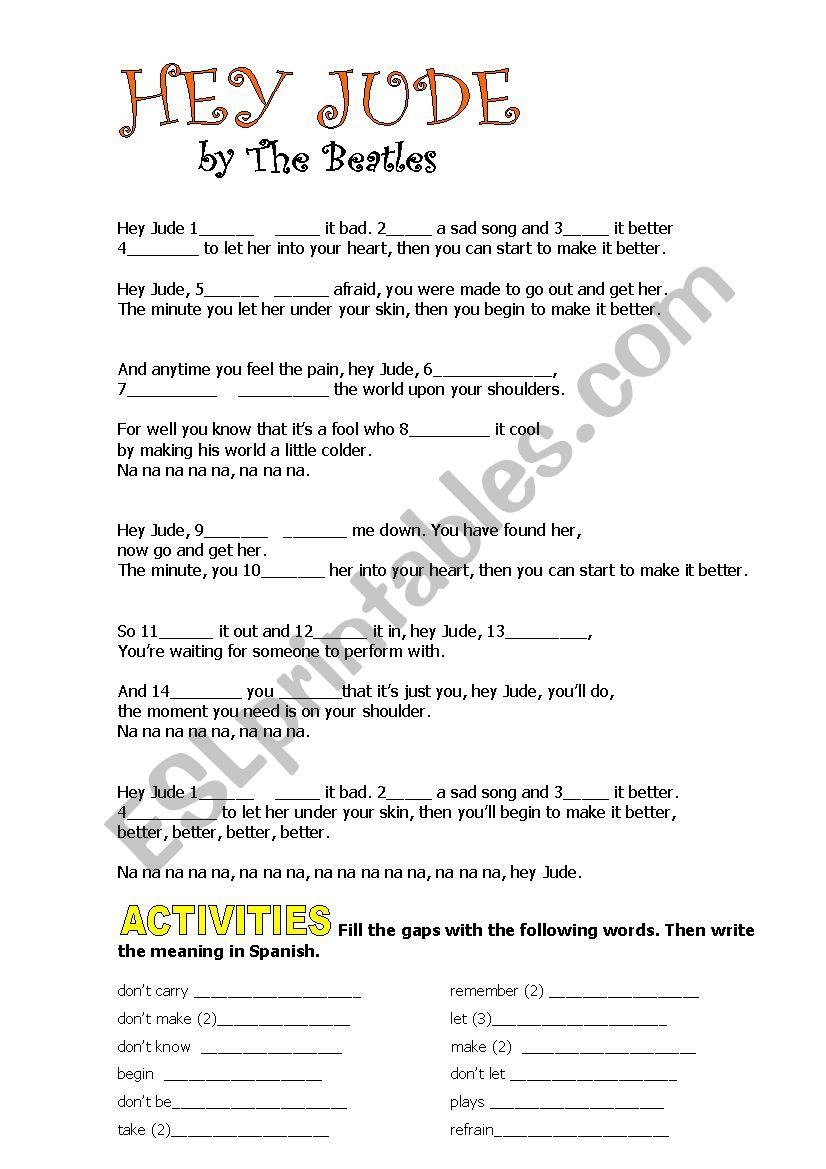 Song:Hey jude-The Beatles worksheet