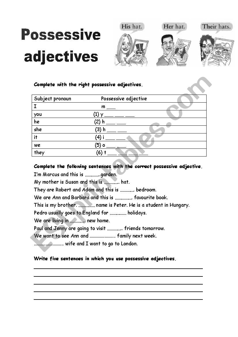 Possessive adjectives worksheet