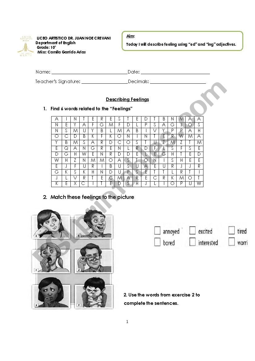 Feelings worksheet