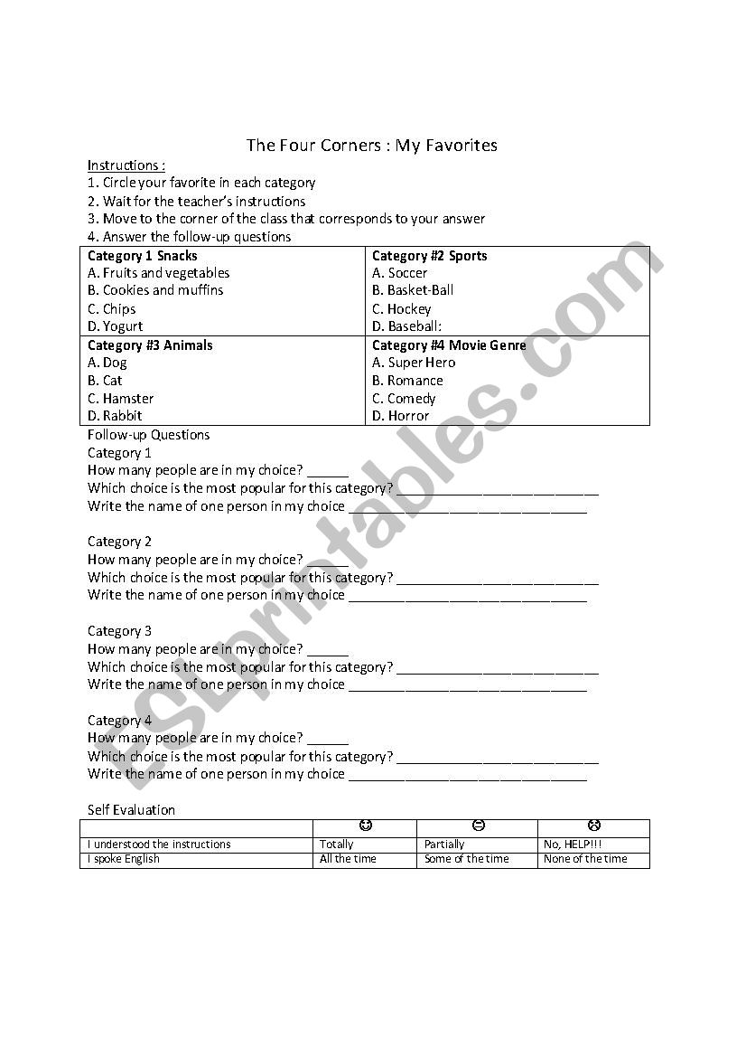 Four Corners worksheet