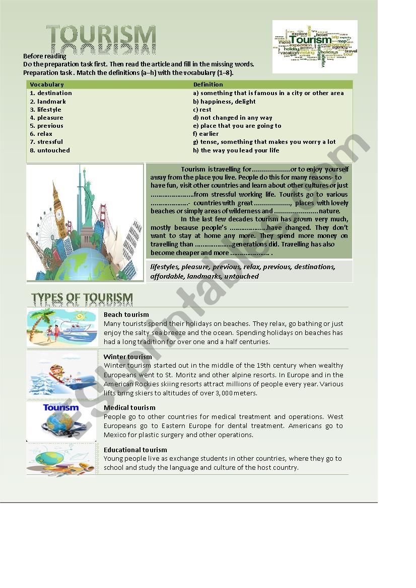 Tourism worksheet