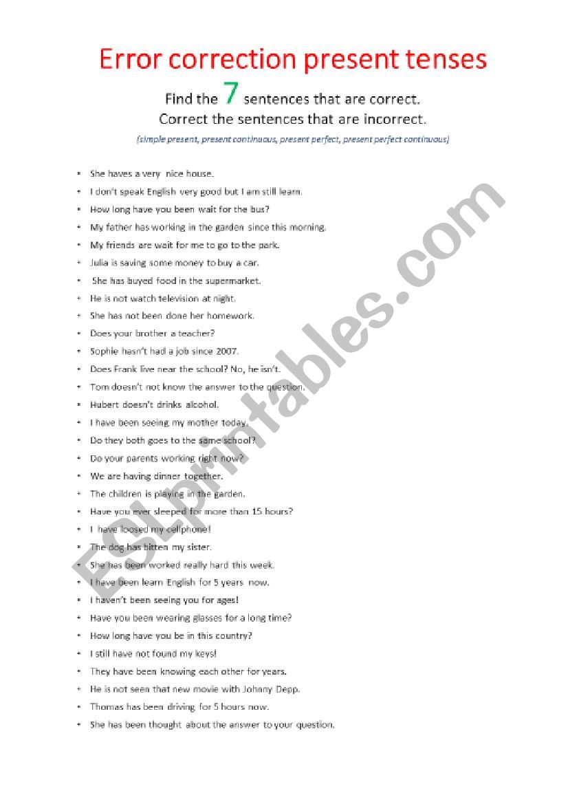 Advanced Esl Error Correction Exercises Pdf Joel Duffey s English