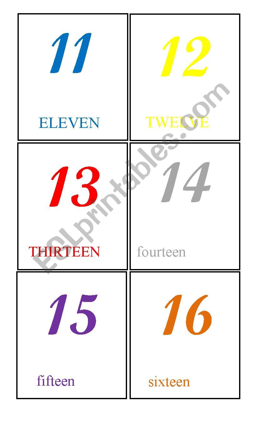 Numbers 11-20 flaschcards worksheet