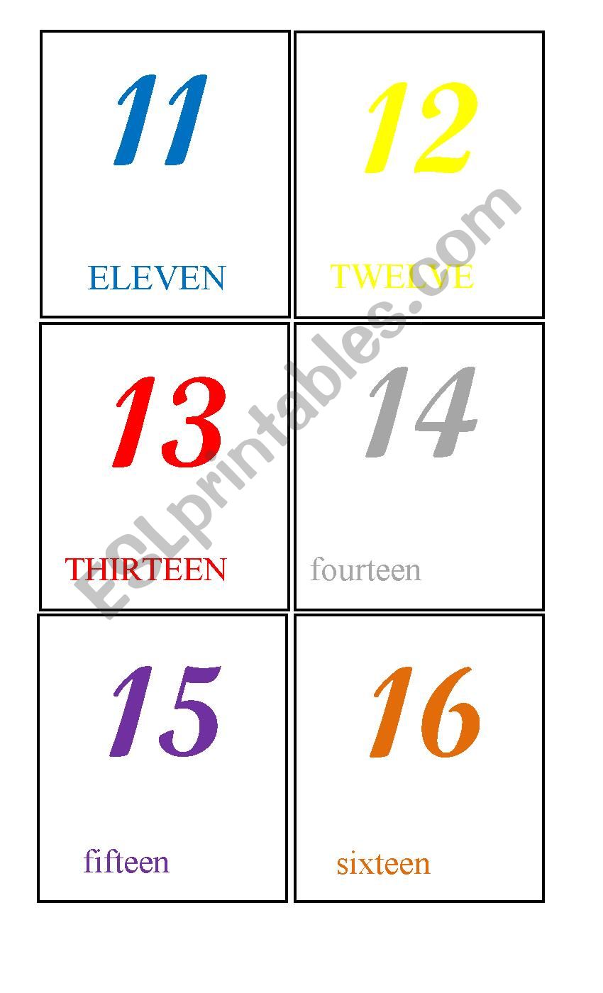 Numbers 11-20 flaschcards worksheet